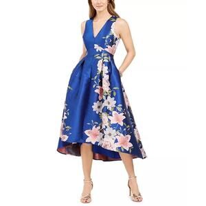 Eliza J Sleeveless Jacquard Royal Blue Floral Wedding Guest Party Dress Size 8